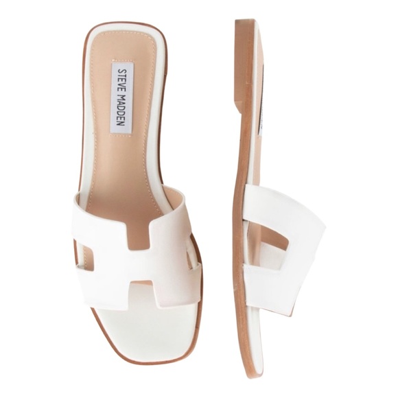 STEVE MADDEN • Hawthorne White Leather Sandals Slides - Picture 2 of 8